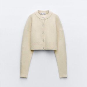 Zara Cropped Knit Cardigan - Stone